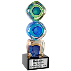 Stacked Blocks Art Glass Award, 9-1/2" Tall