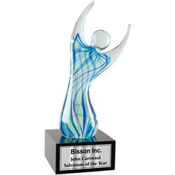 Raised Arms Glass Art Awards, person, figure, 9"