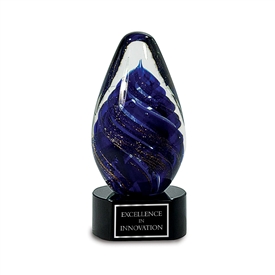blue tear drop art glass award