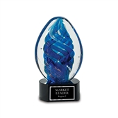 Blue Swirl Art Glass Award, unique, 6"