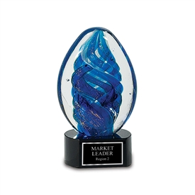 Blue Swirl Art Glass Award, unique, 6"