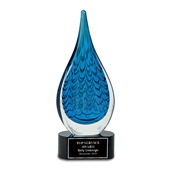 Blue Raindrop Art Glass Award, 12-1/2" Tall