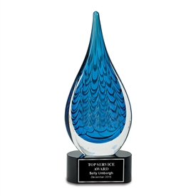 Blue Raindrop Art Glass Award, 12-1/2" Tall