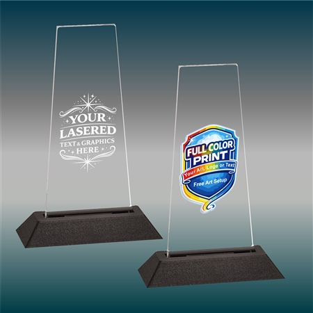 Pop-In Acrylic Award 3Ã—6â€³ Clear Plaque with Custom Engraving or Full-Color Print