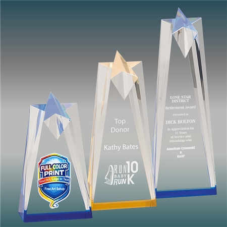 Sculpted Star Acrylic Award with 3D Star Top and Custom Laser Engraving or Full-Color Printing