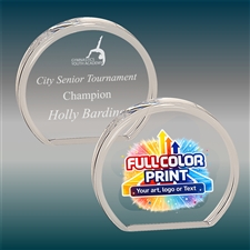 Clear round acrylic award trophy â€“ custom engraved recognition award