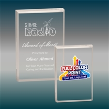 Clear Rectangle Acrylic Award with Custom Laser Engraving and Full-Color Print