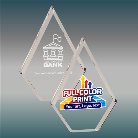 Diamond Clear Acrylic Award with Custom Laser Engraving or Full-Color Printing