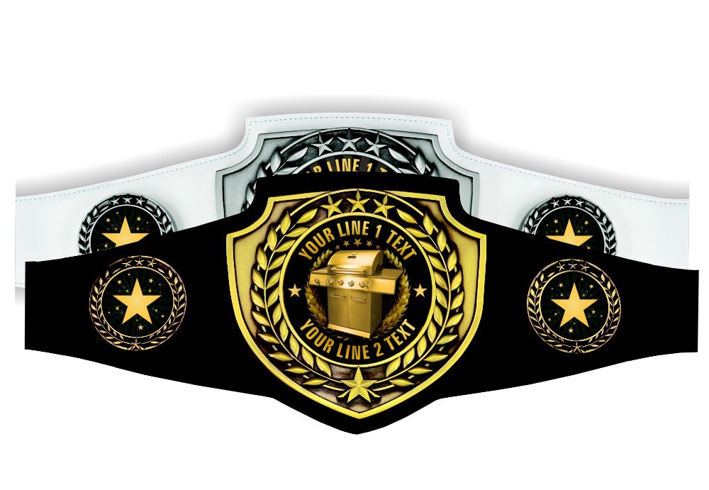 BBQ Award Belt, golden grill, text