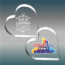 Custom Acrylic Heart Paperweight Award with Engraved Logo and Text