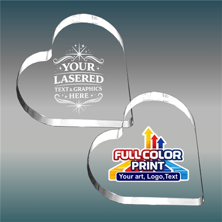 Custom Acrylic Heart Paperweight Award with Engraved Logo and Text