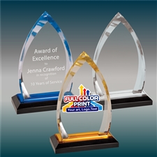 Oval Impress Acrylic Award with Blue Reflective Base â€“ Custom Engraved Corporate Trophy