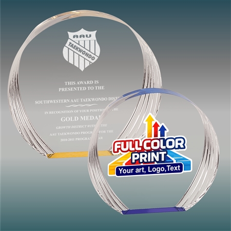 Round Acrylic Award with Custom Laser Engraving and Full-Color Printing
