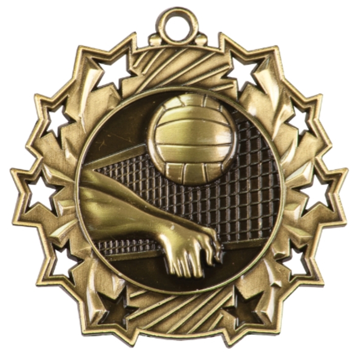 Volleyball locker medal with wide yellow neck drape trophy award 